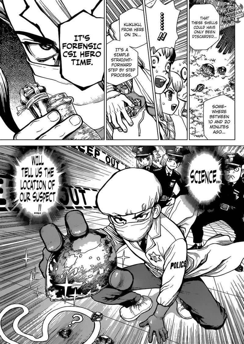 Dr. Stone Manga Chapter 104 page 8 - Men of Forensics scene