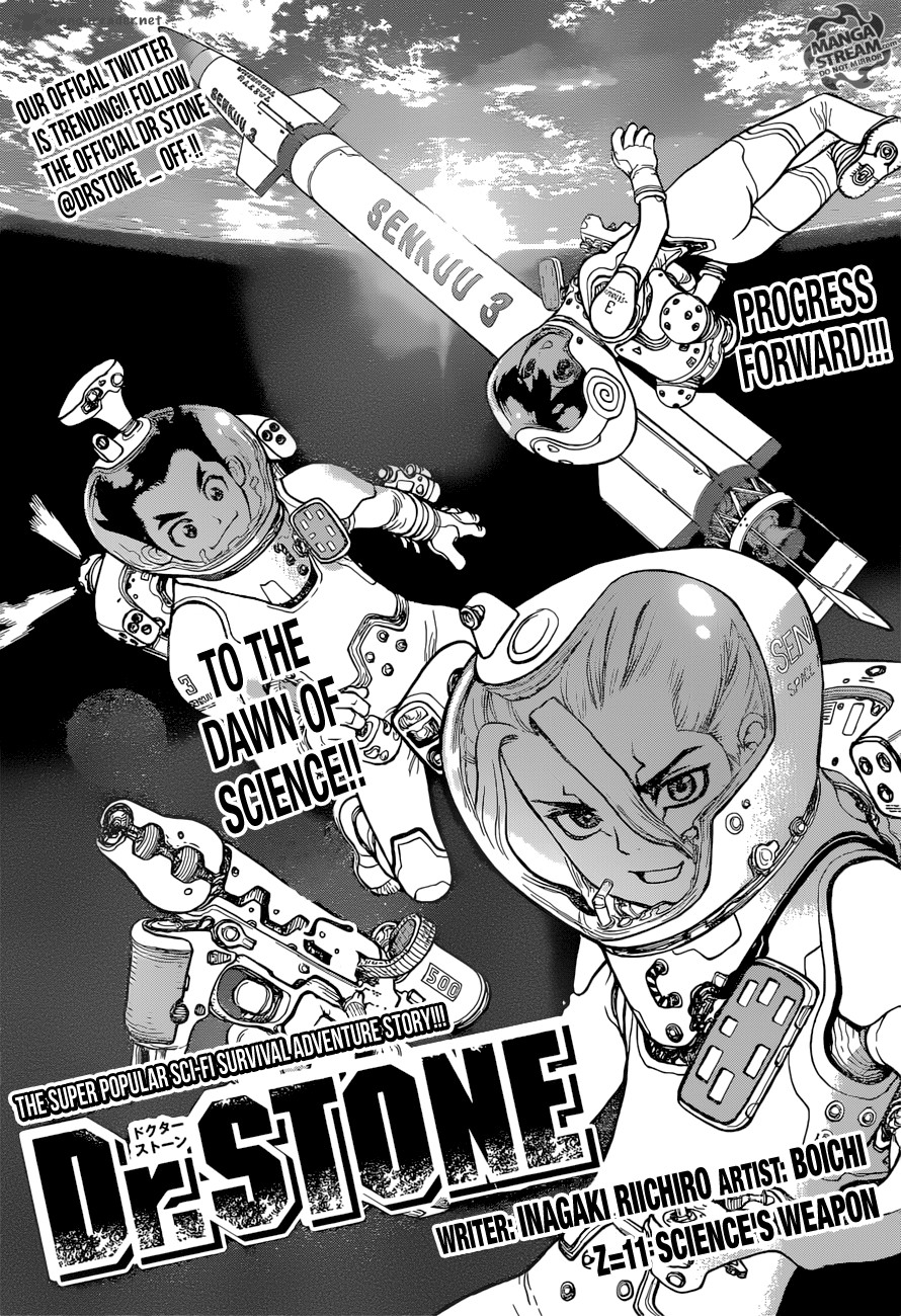 Dr. Stone Manga Chapter 11 page 1 - Weapon of Science scene