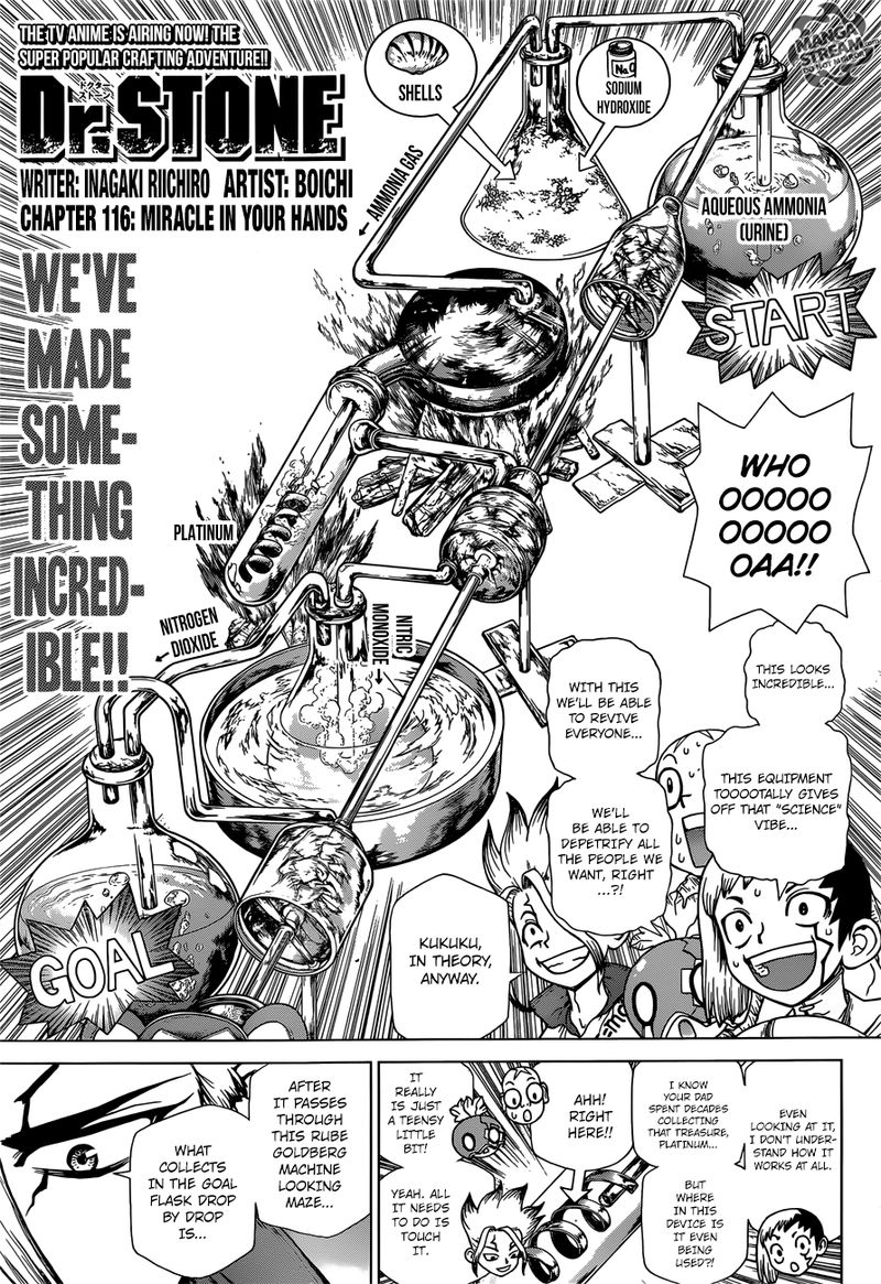 Dr. Stone Manga Chapter 116 page 1 - Miracle in Hand scene