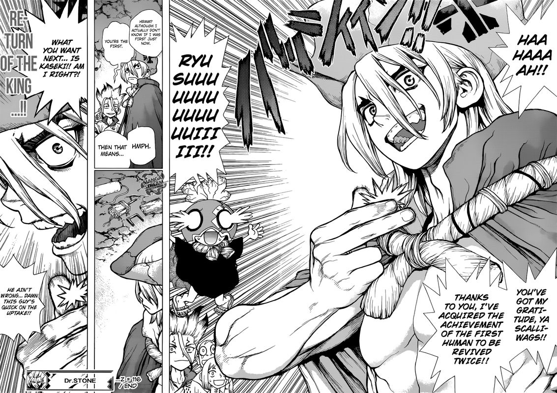 Dr. Stone Manga Chapter 116 page 17 - Miracle in Hand scene