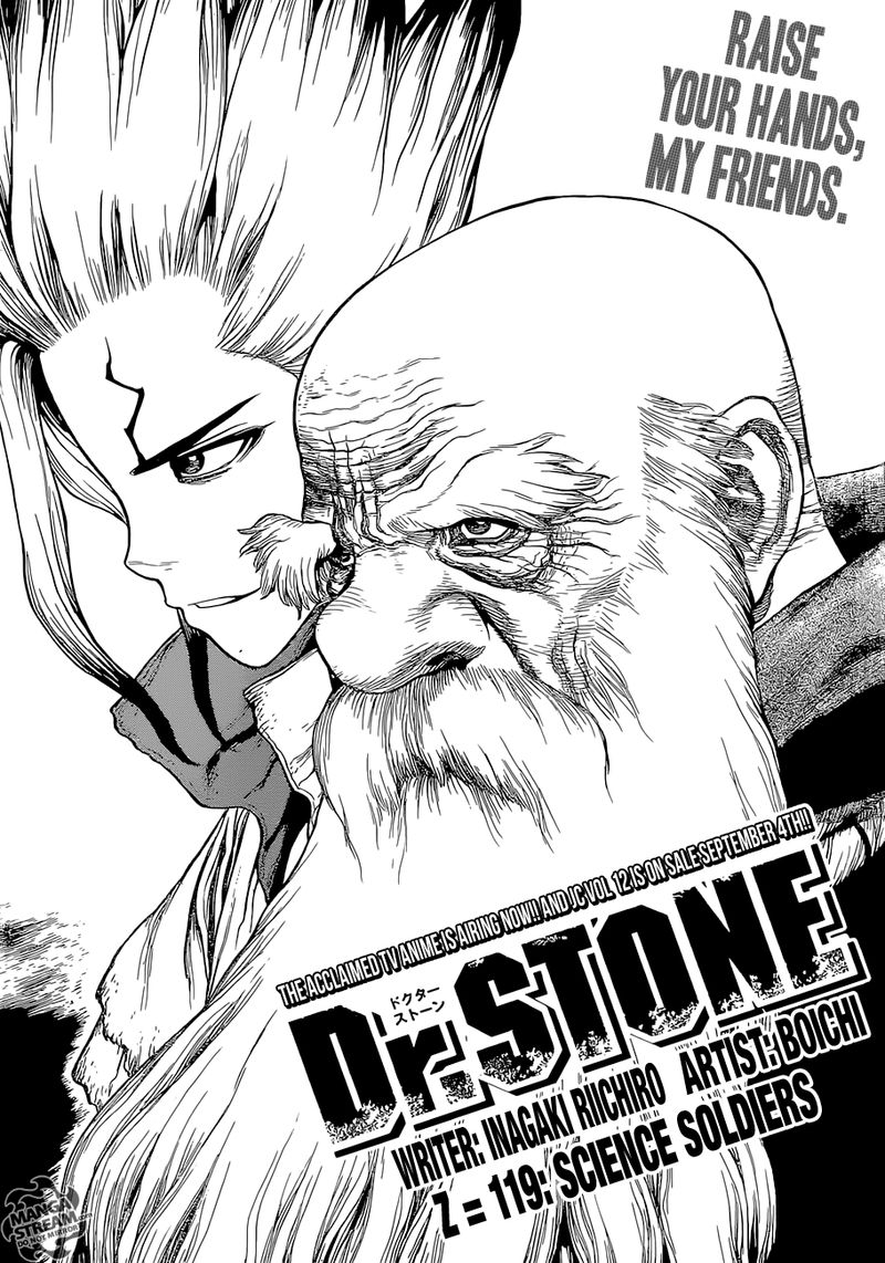 Dr. Stone Manga Chapter 119 page 1 - Science Soldiers scene