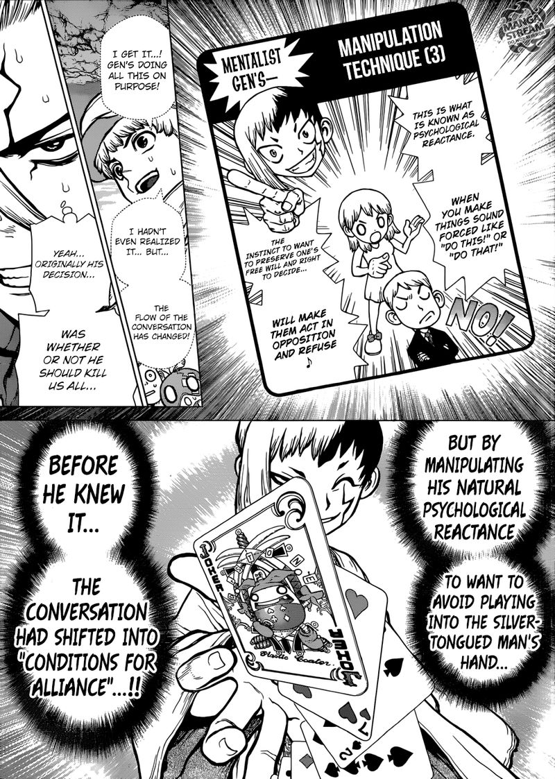 Dr. Stone Manga Chapter 123 page 13 - Brain-Battle Gambit scene