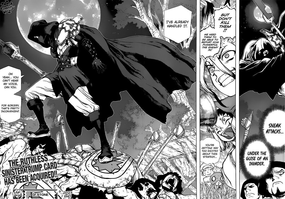 Dr. Stone Manga Chapter 123 page 18 - Brain-Battle Gambit scene