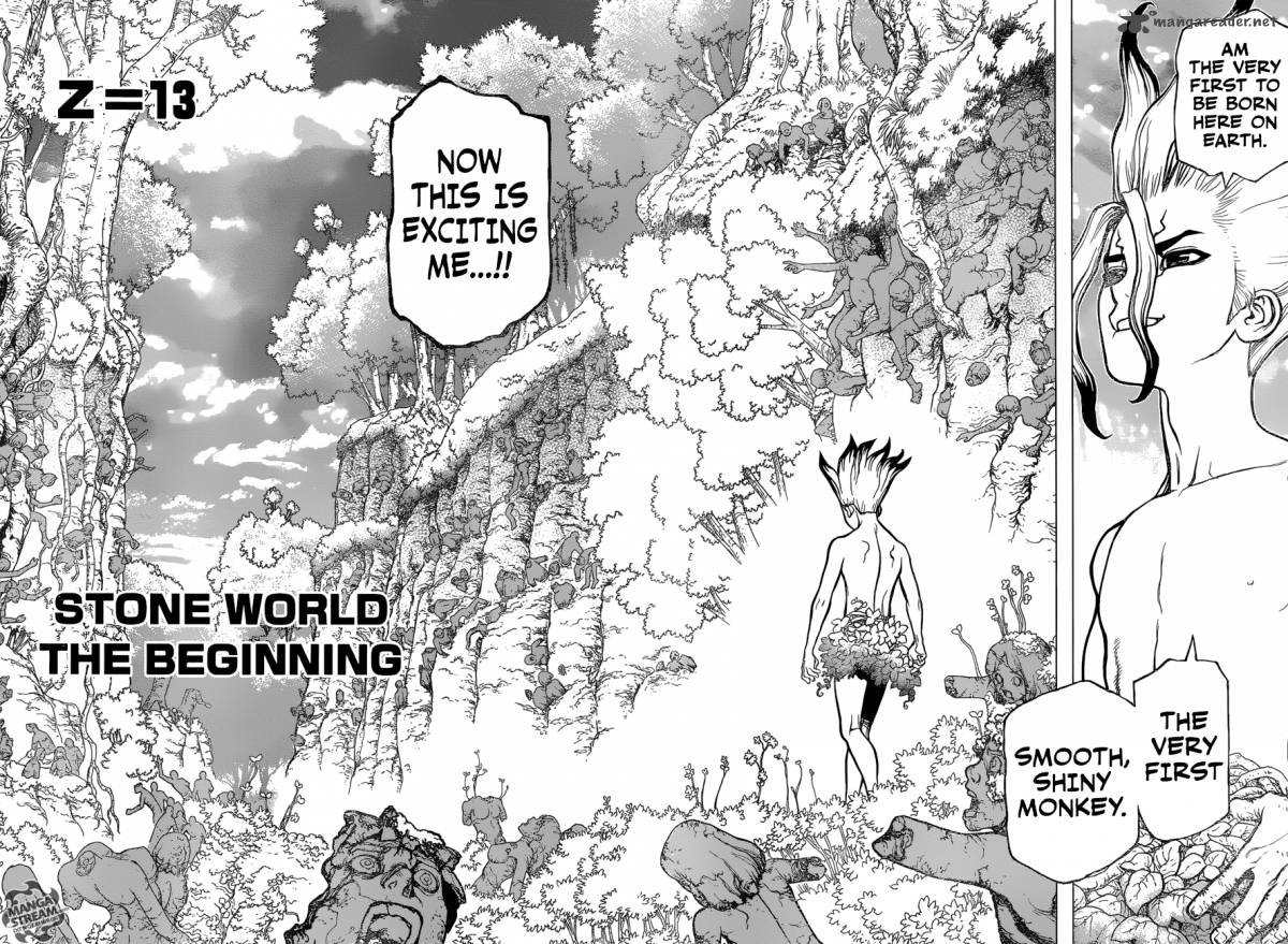 Dr. Stone Manga Chapter 13 page 6 - Part 1: Stone World: The Beginning scene