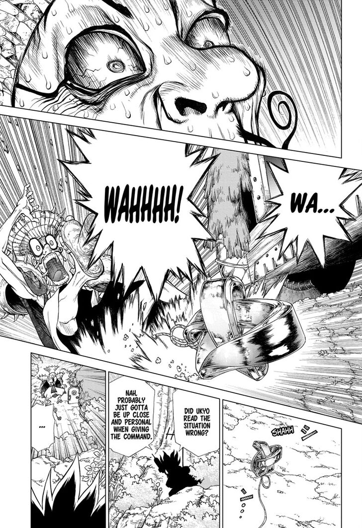 Dr. Stone Manga Chapter 134 page 17 - Commander Faceoff scene