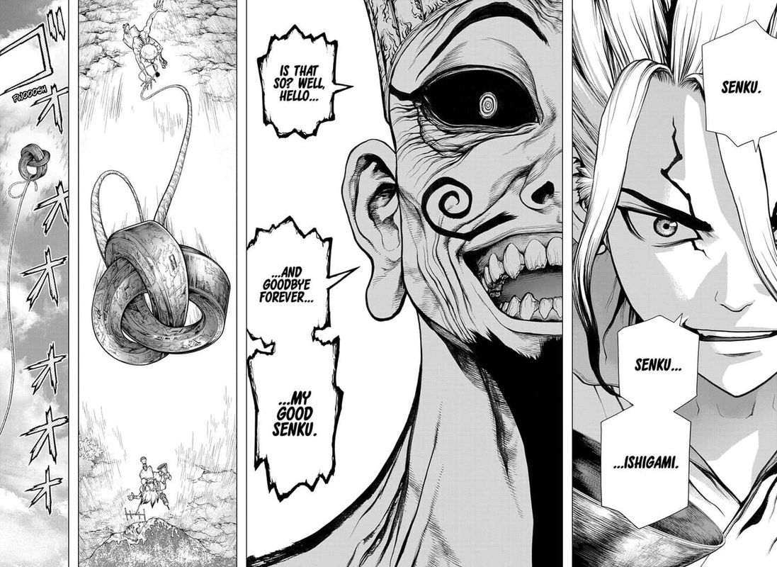 Dr. Stone Manga Chapter 136 page 10 - Medusa vs. Science scene