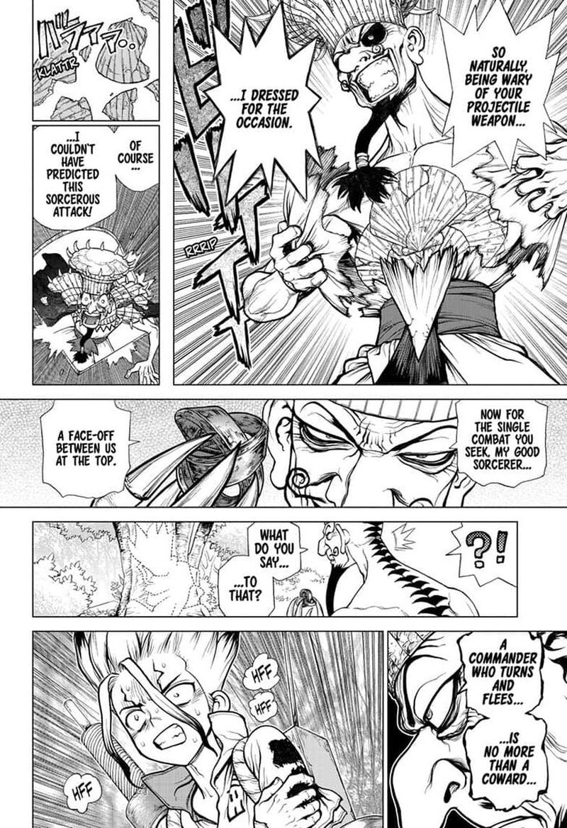 Dr. Stone Manga Chapter 136 page 4 - Medusa vs. Science scene