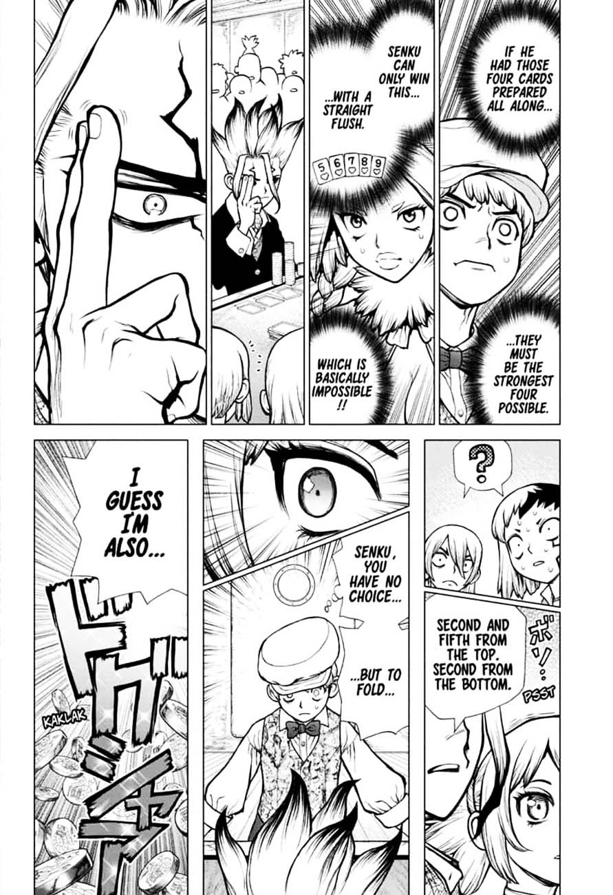 Dr. Stone Manga Chapter 144 page 12 - Ryusui & Gen vs. Senku & Kohaku scene