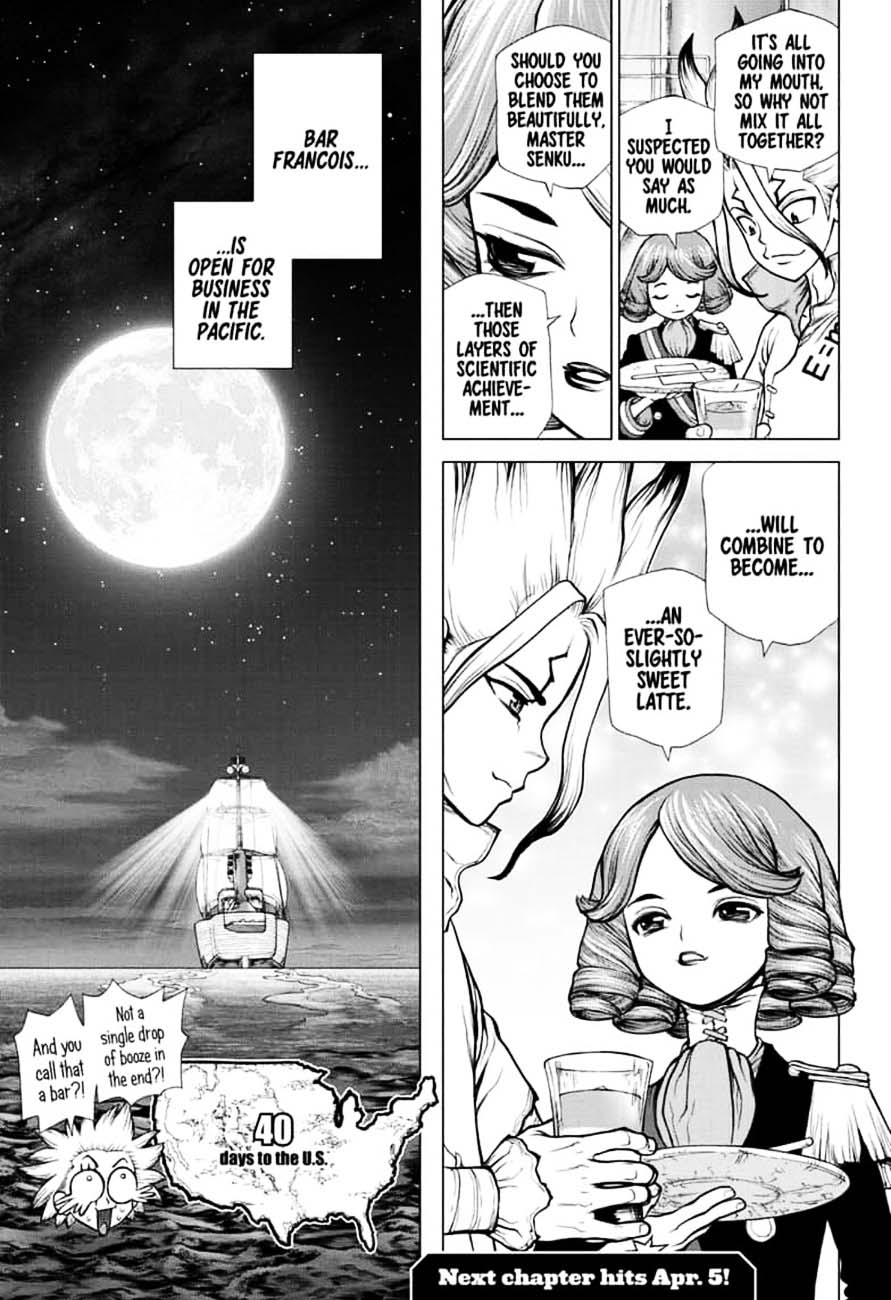 Dr. Stone Manga Chapter 145 page 19 - Bar Francois scene