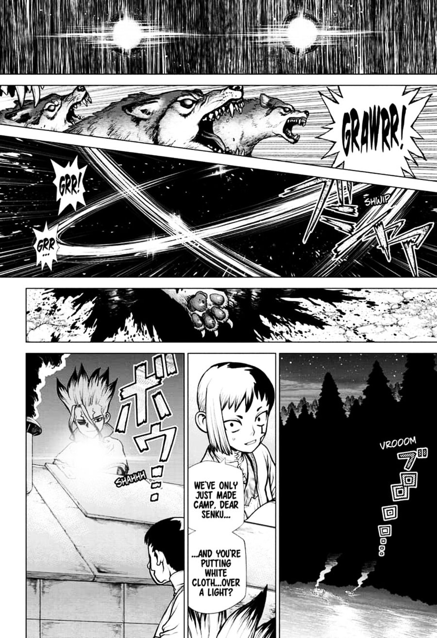 Dr. Stone Manga Chapter 149 page 6 - Light Lure in Darkness scene