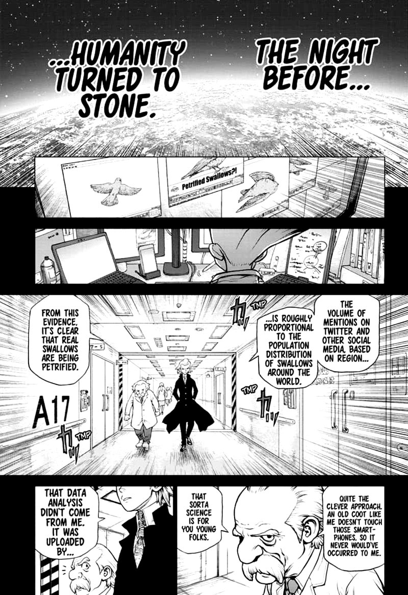 Dr. Stone Manga Chapter 157 page 1 - Same Time, Same Place scene