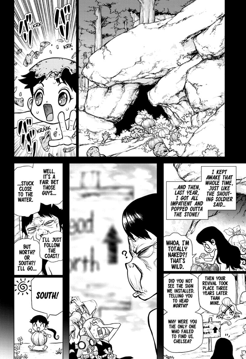 Dr. Stone Manga Chapter 172 page 16 - Marked with an X of Wisdom scene