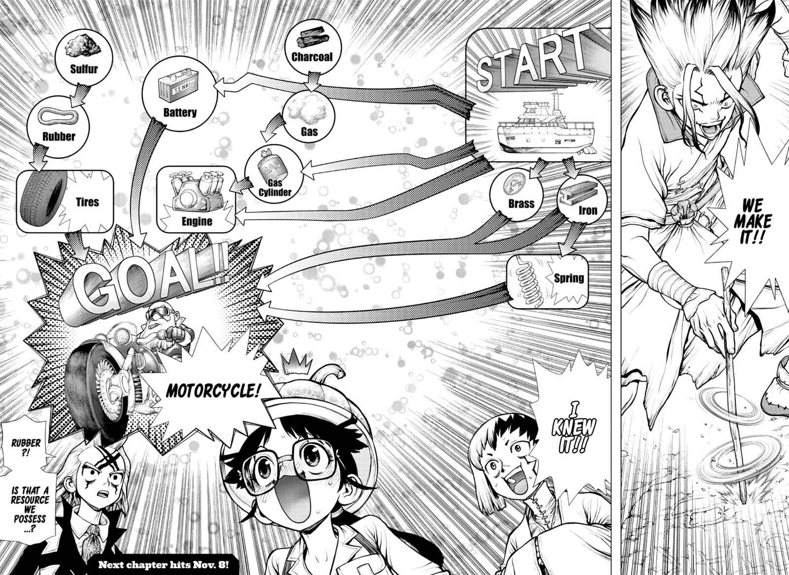 Dr. Stone Manga Chapter 172 page 20 - Marked with an X of Wisdom scene