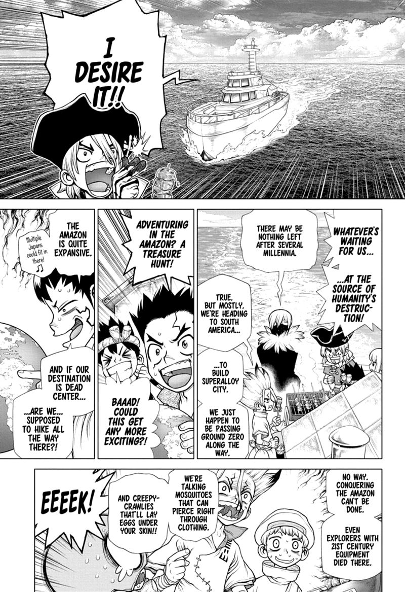 Dr. Stone Manga Chapter 172 page 3 - Marked with an X of Wisdom scene