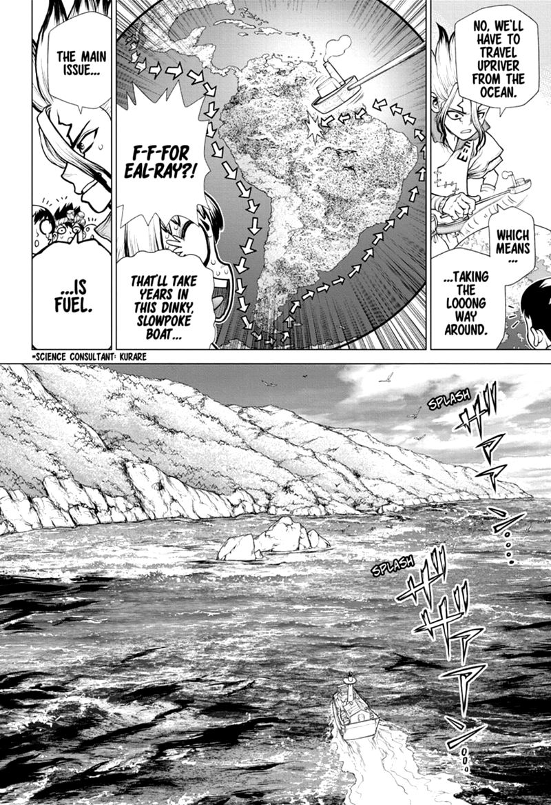 Dr. Stone Manga Chapter 172 page 4 - Marked with an X of Wisdom scene