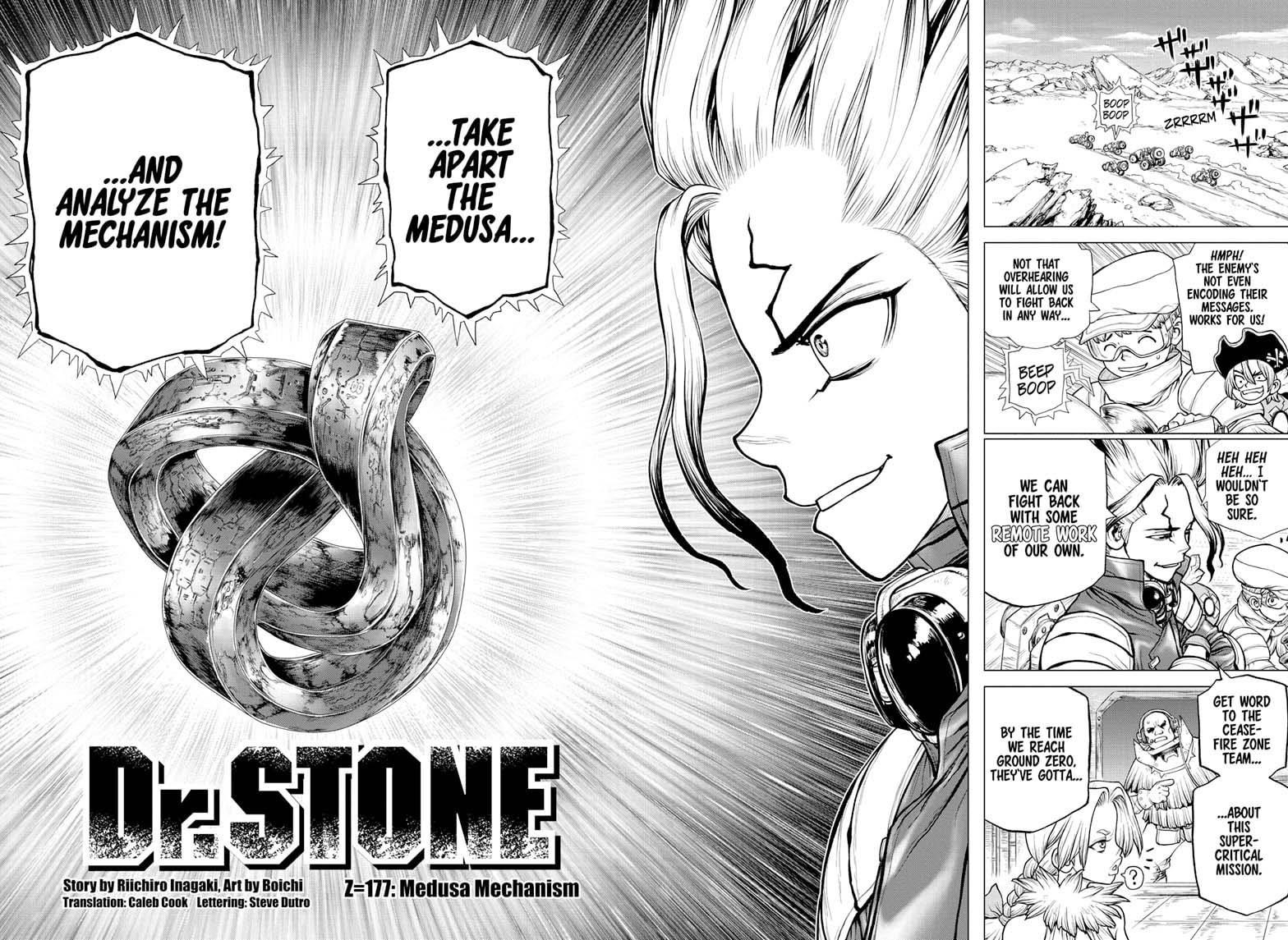 Dr. Stone Manga Chapter 177 page 2 - Medusa Mechanism scene