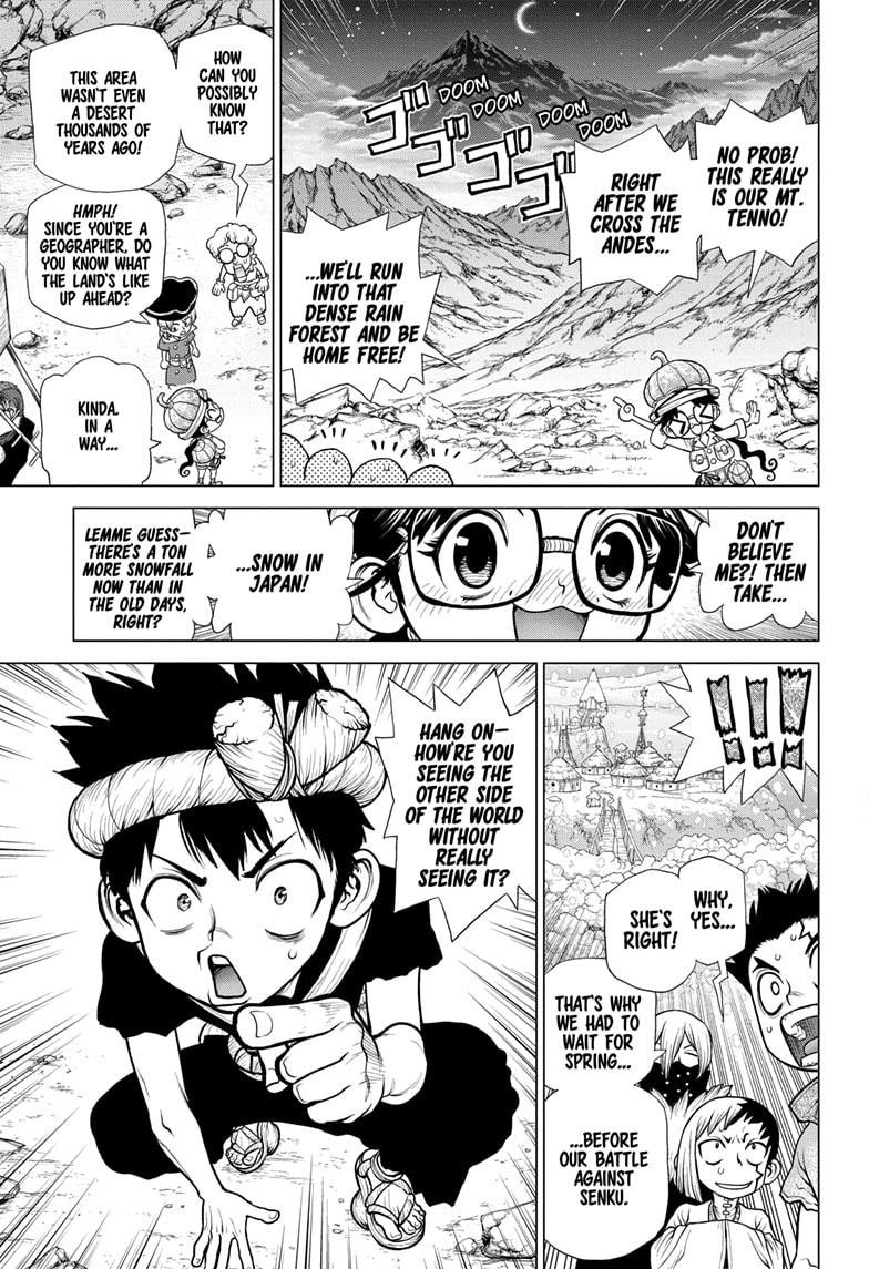 Dr. Stone Manga Chapter 178 page 6 - Science Scales Mountains scene