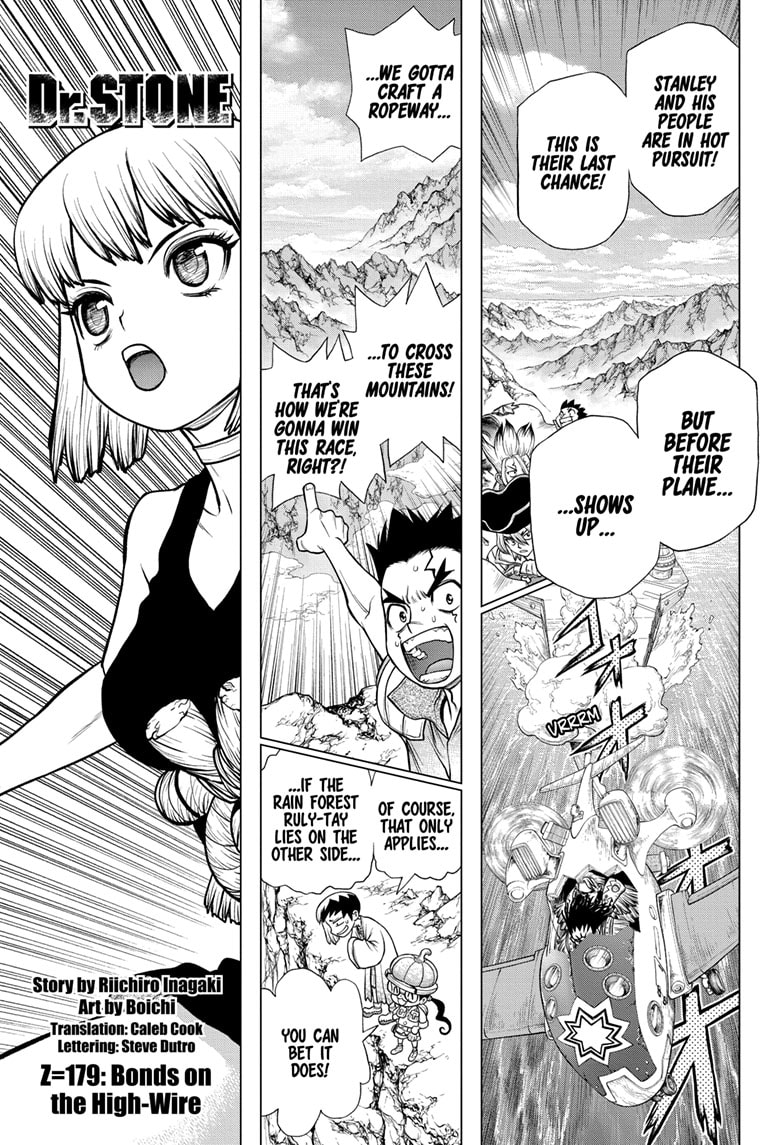Dr. Stone Manga Chapter 179 page 1 - Bonds on the High-Wire scene