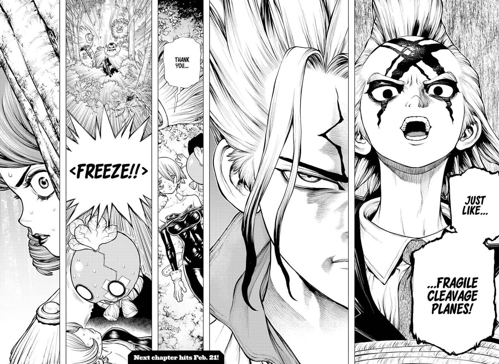 Dr. Stone Manga Chapter 185 page 17 - Lovely Cleavage Plane scene