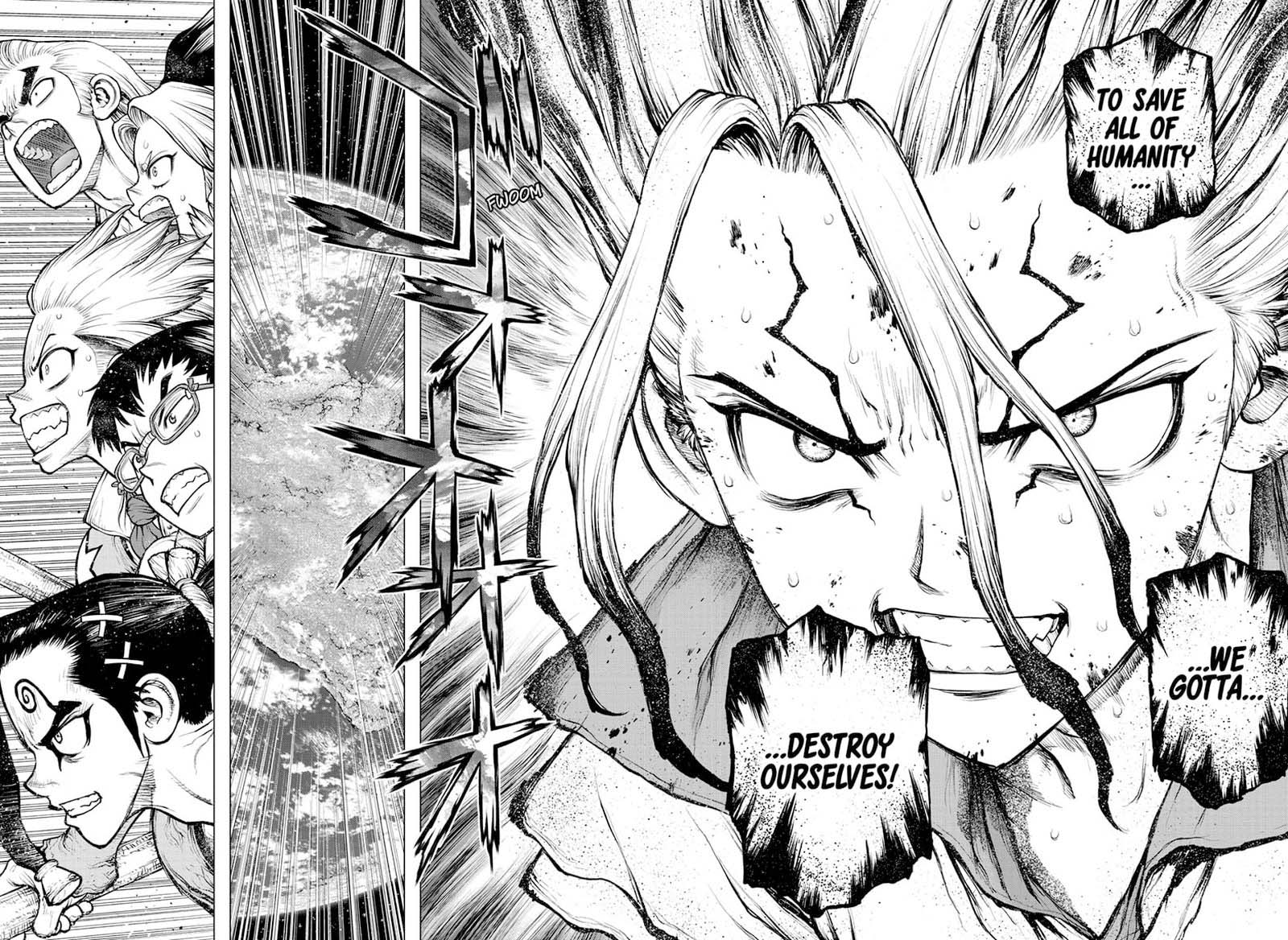 Dr. Stone Manga Chapter 191 page 15 - Divine Scream, Down to Earth scene
