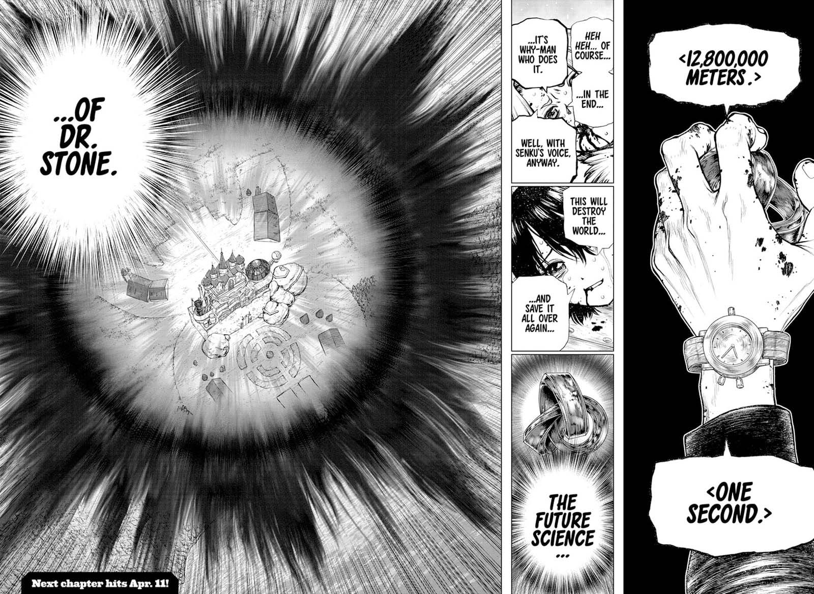 Dr. Stone Manga Chapter 191 page 17 - Divine Scream, Down to Earth scene