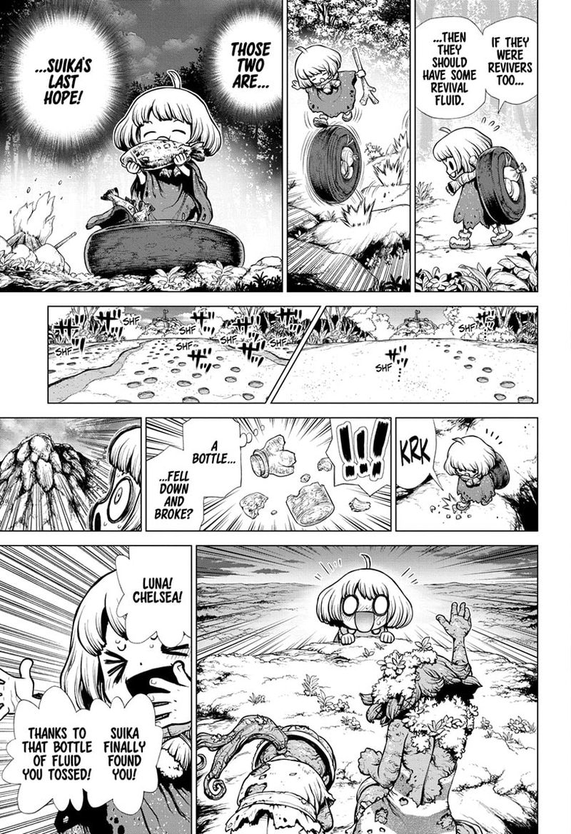 Dr. Stone Manga Chapter 195 page 10 - Treasure Hunter, All Alone scene