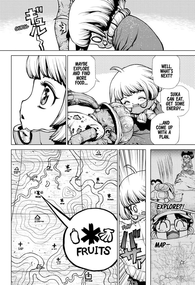 Dr. Stone Manga Chapter 195 page 14 - Treasure Hunter, All Alone scene