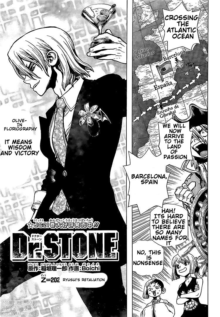Dr. Stone Manga Chapter 202 page 3 - Ryusui Corp. scene