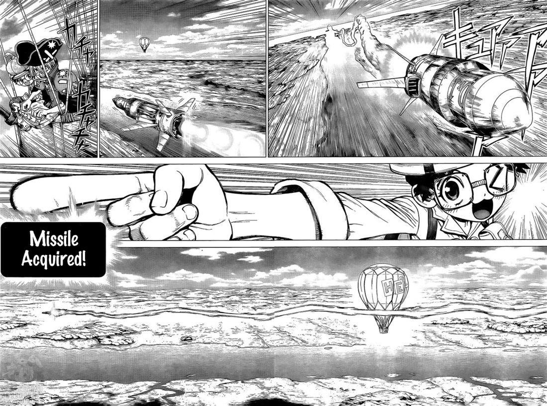 Dr. Stone Manga Chapter 203 page 15 - Missile Heart scene