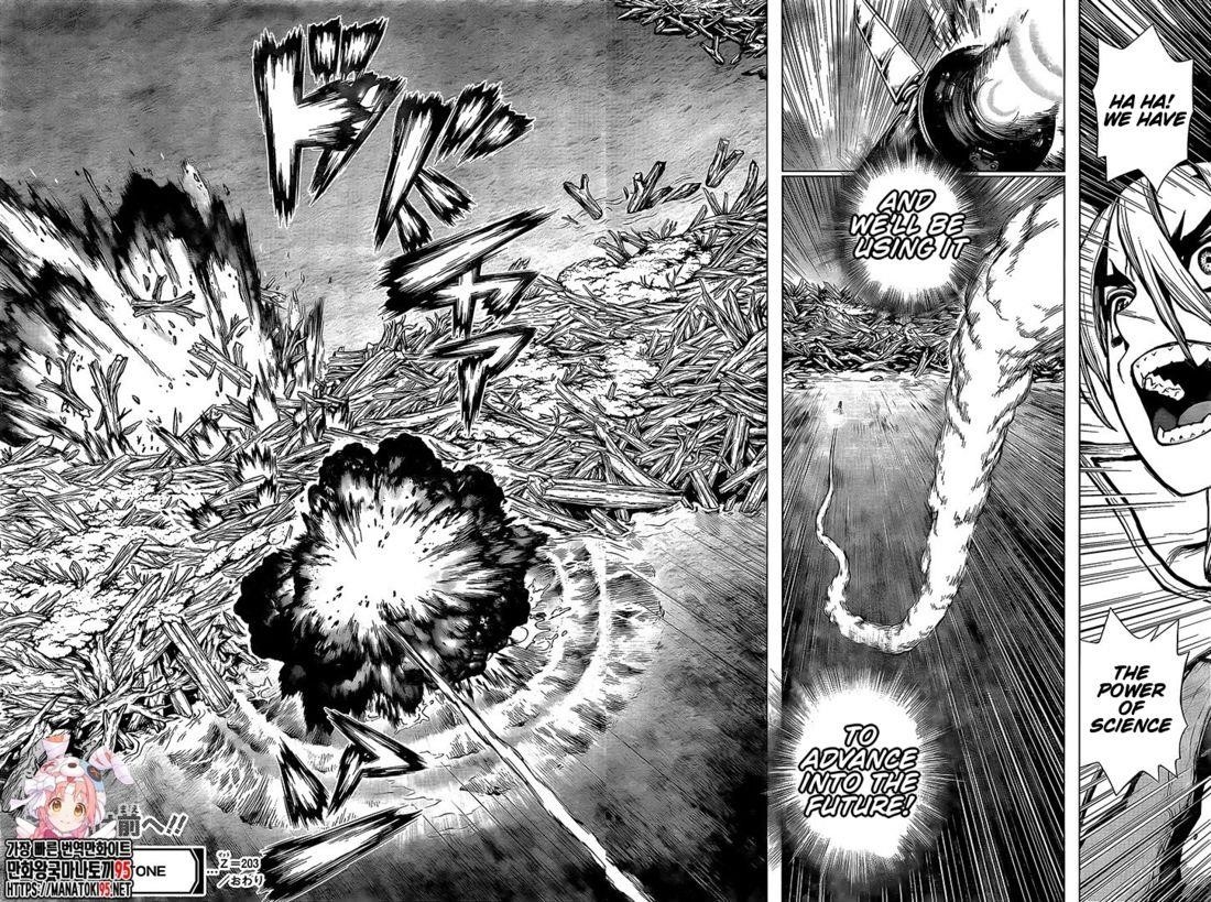 Dr. Stone Manga Chapter 203 page 16 - Missile Heart scene