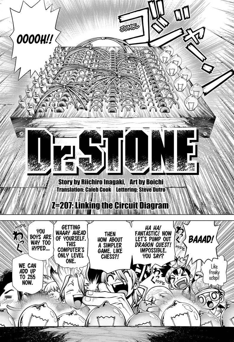 Dr. Stone Manga Chapter 207 page 2 - Linking the Circuit Diagram scene