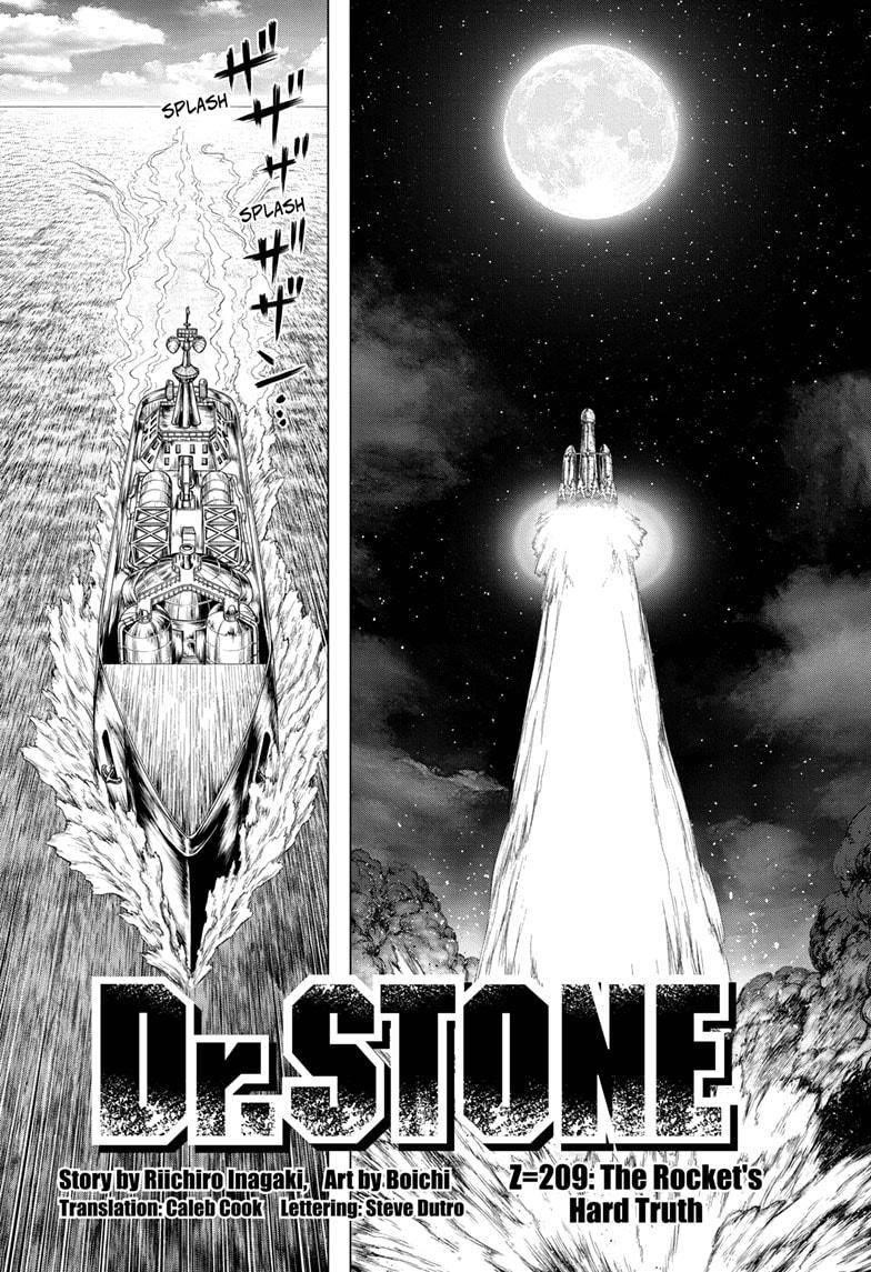 Dr. Stone Manga Chapter 209 page 2 - The Rocket's Hard Truth scene
