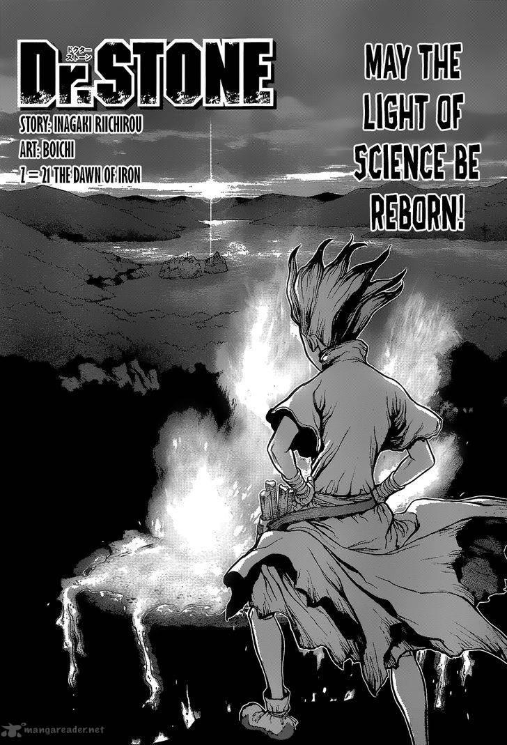 Dr. Stone Manga Chapter 21 page 1 - Dawn of Iron scene