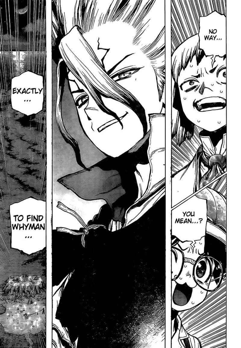 Dr. Stone Manga Chapter 214 page 16 - Stone World's Earth Defense Force scene