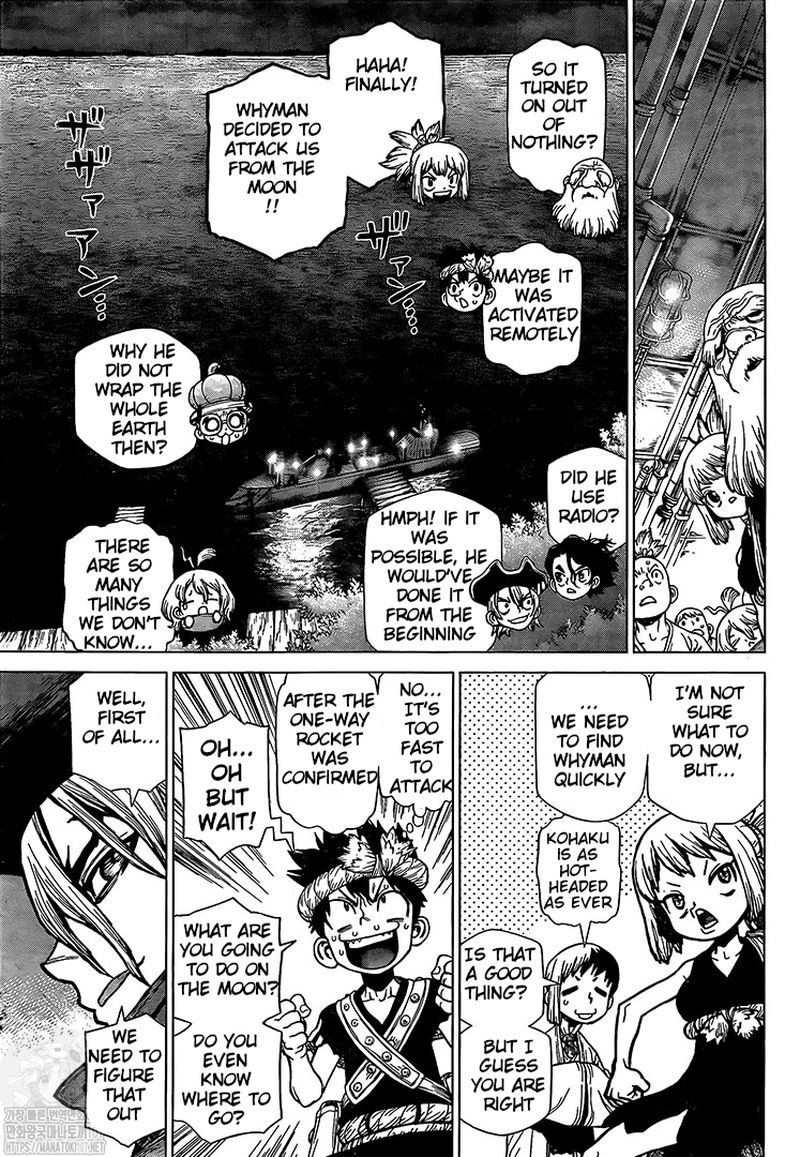 Dr. Stone Manga Chapter 214 page 7 - Stone World's Earth Defense Force scene