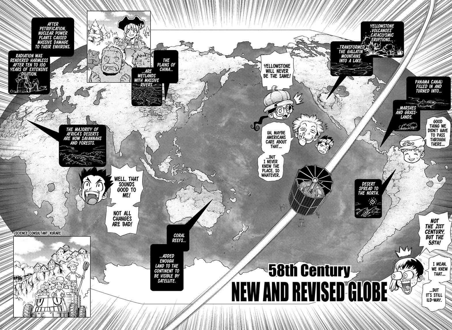 Dr. Stone Manga Chapter 216 page 9 - Hello, World scene