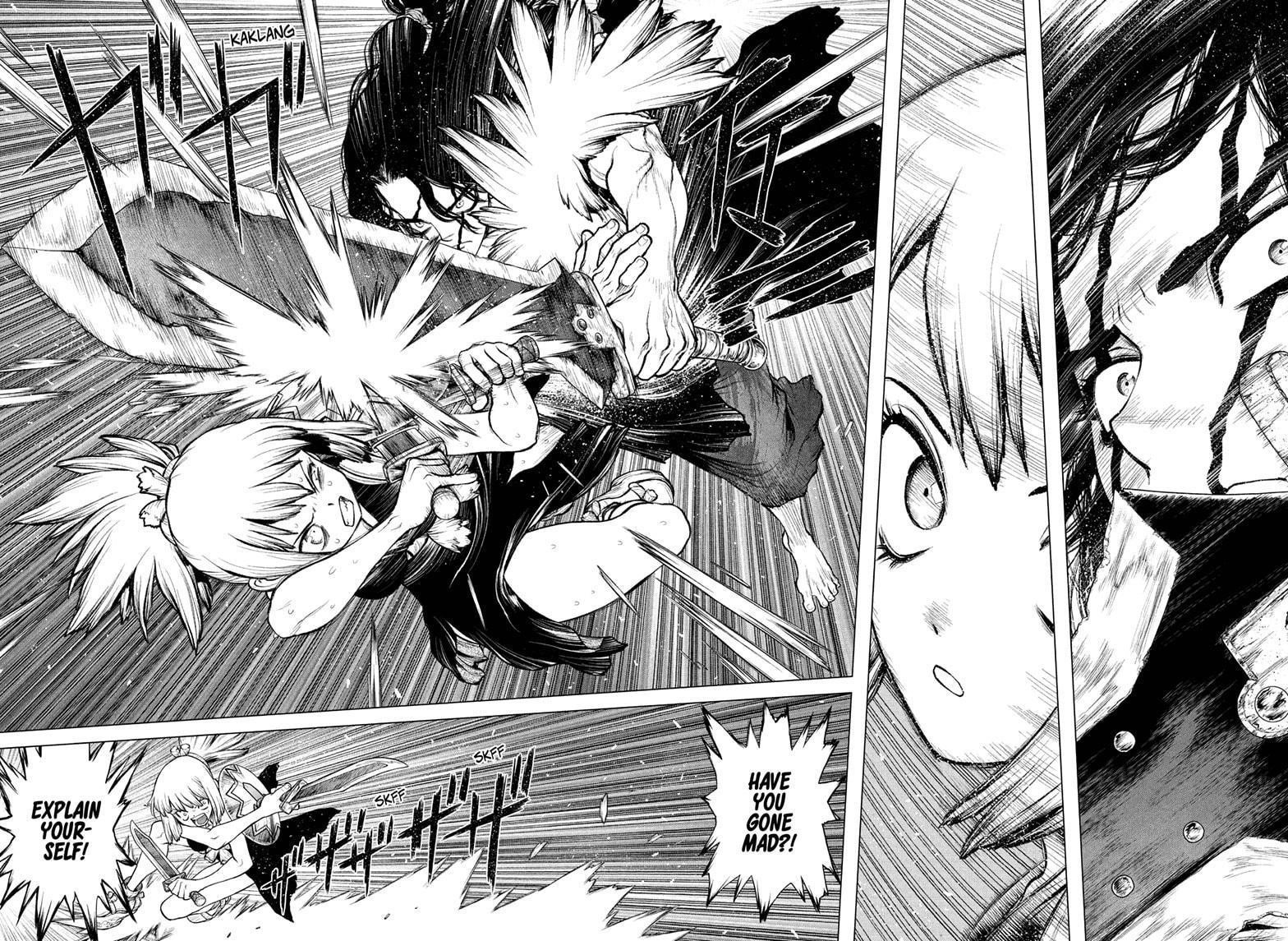 Dr. Stone Manga Chapter 219 page 14 - Three Heroes scene