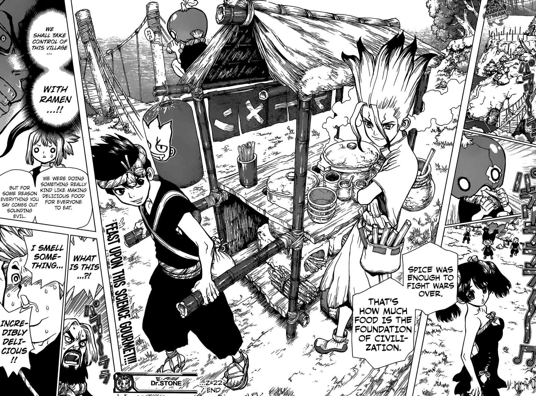 Dr. Stone Manga Chapter 22 page 19 - Survival Gourmet scene