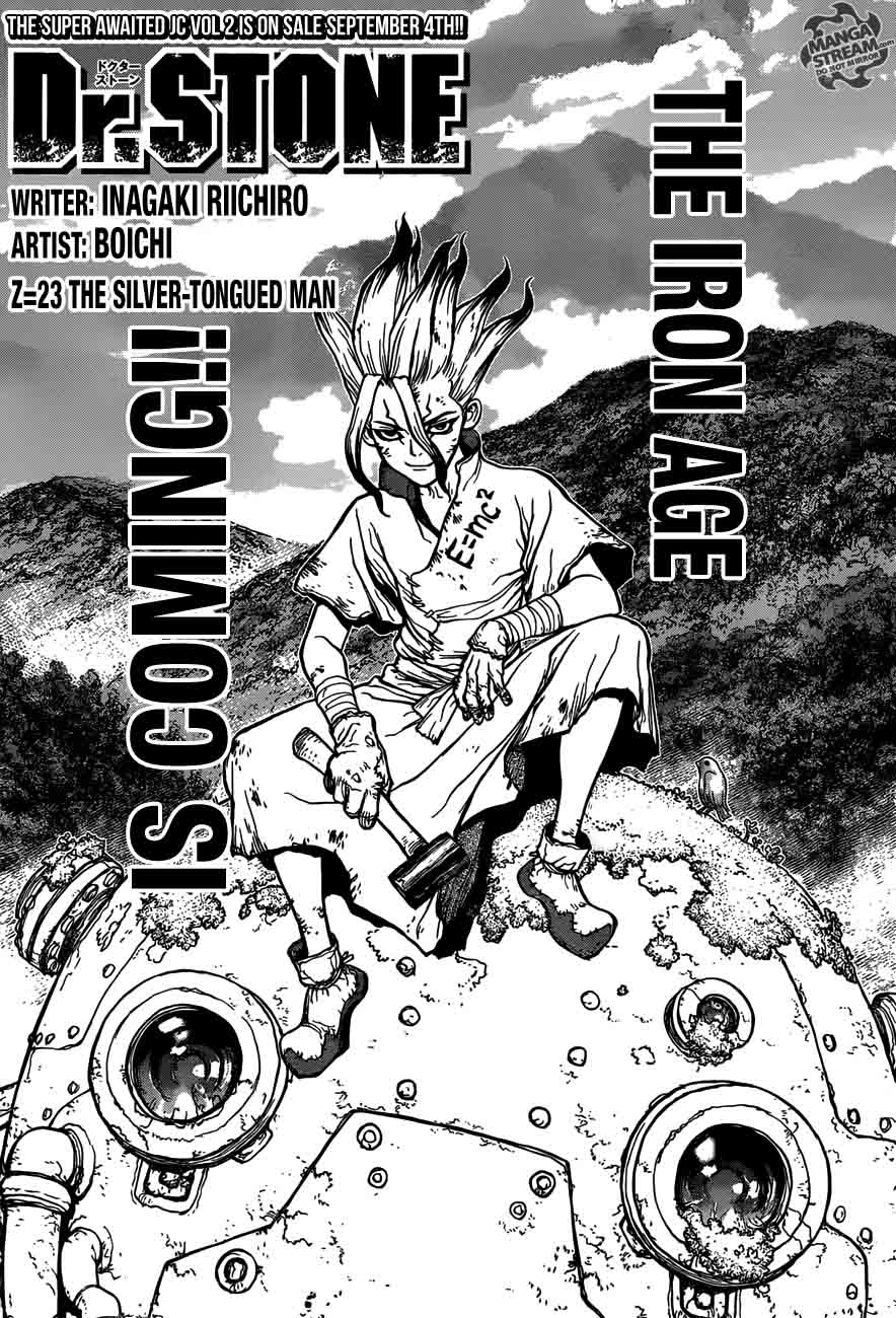 Dr. Stone Manga Chapter 23 page 1 - The Smooth Talker scene