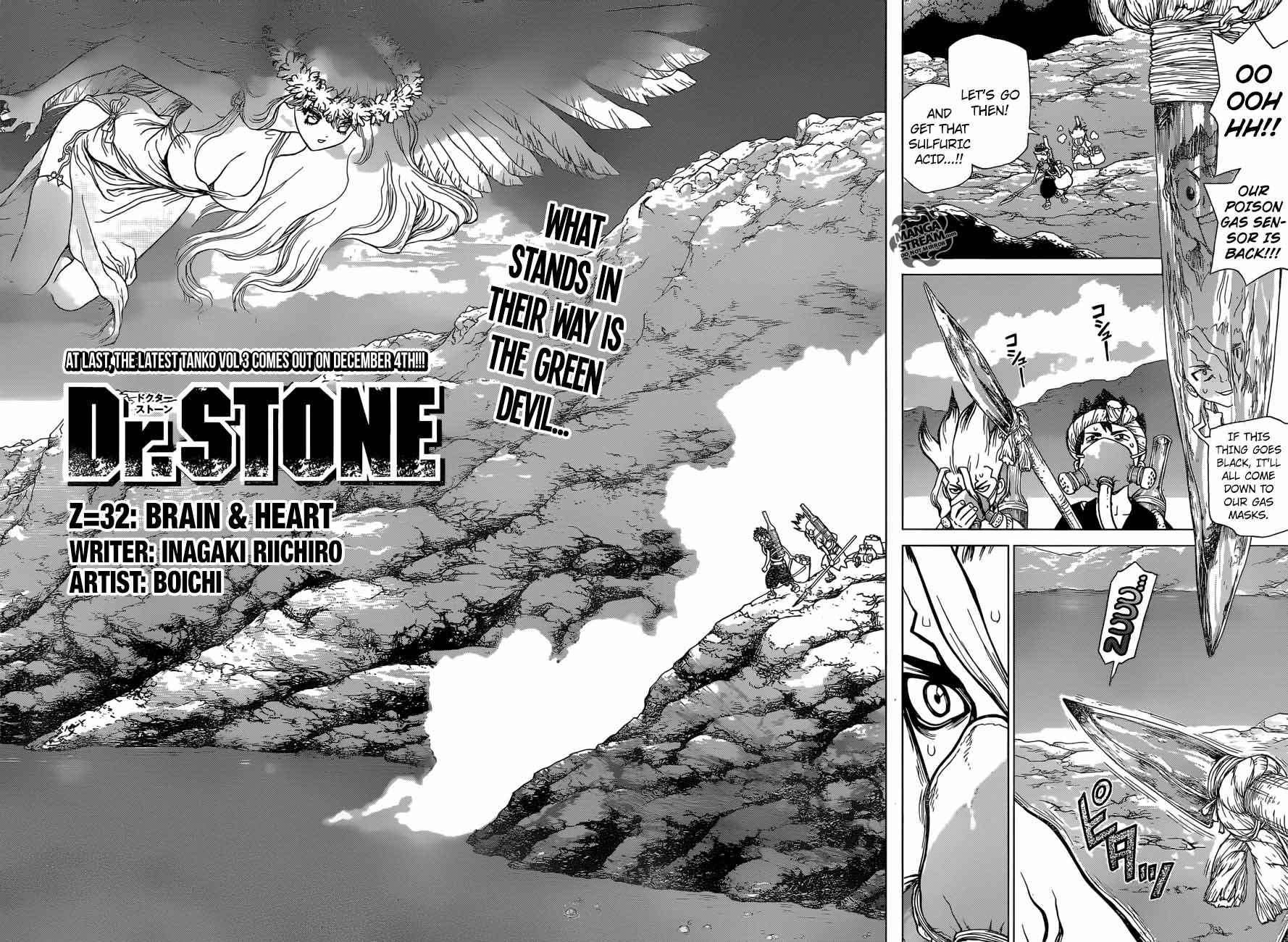 Dr. Stone Manga Chapter 32 page 2 - Brains & Heart scene