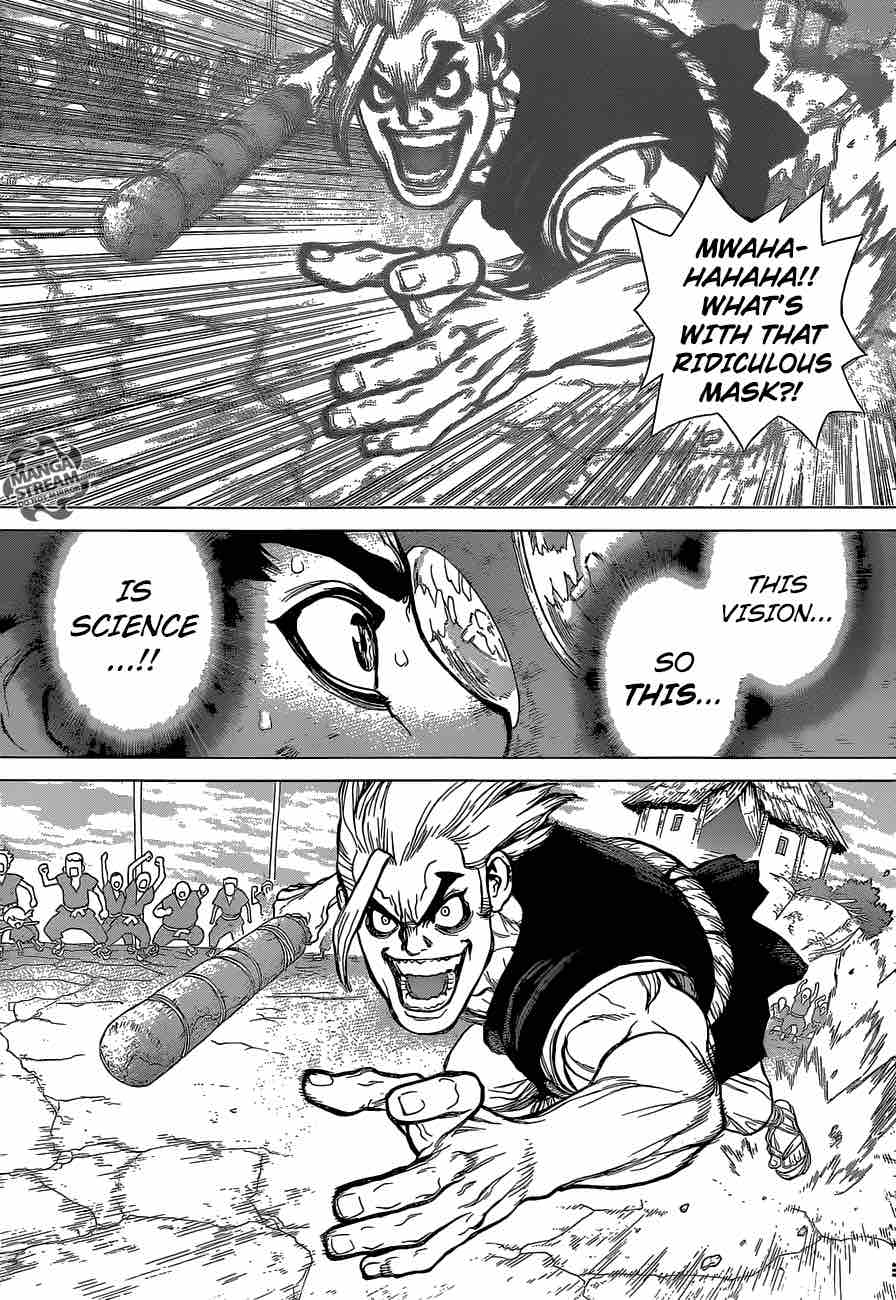 Dr. Stone Manga Chapter 35 page 14 - The Masked Warrior scene