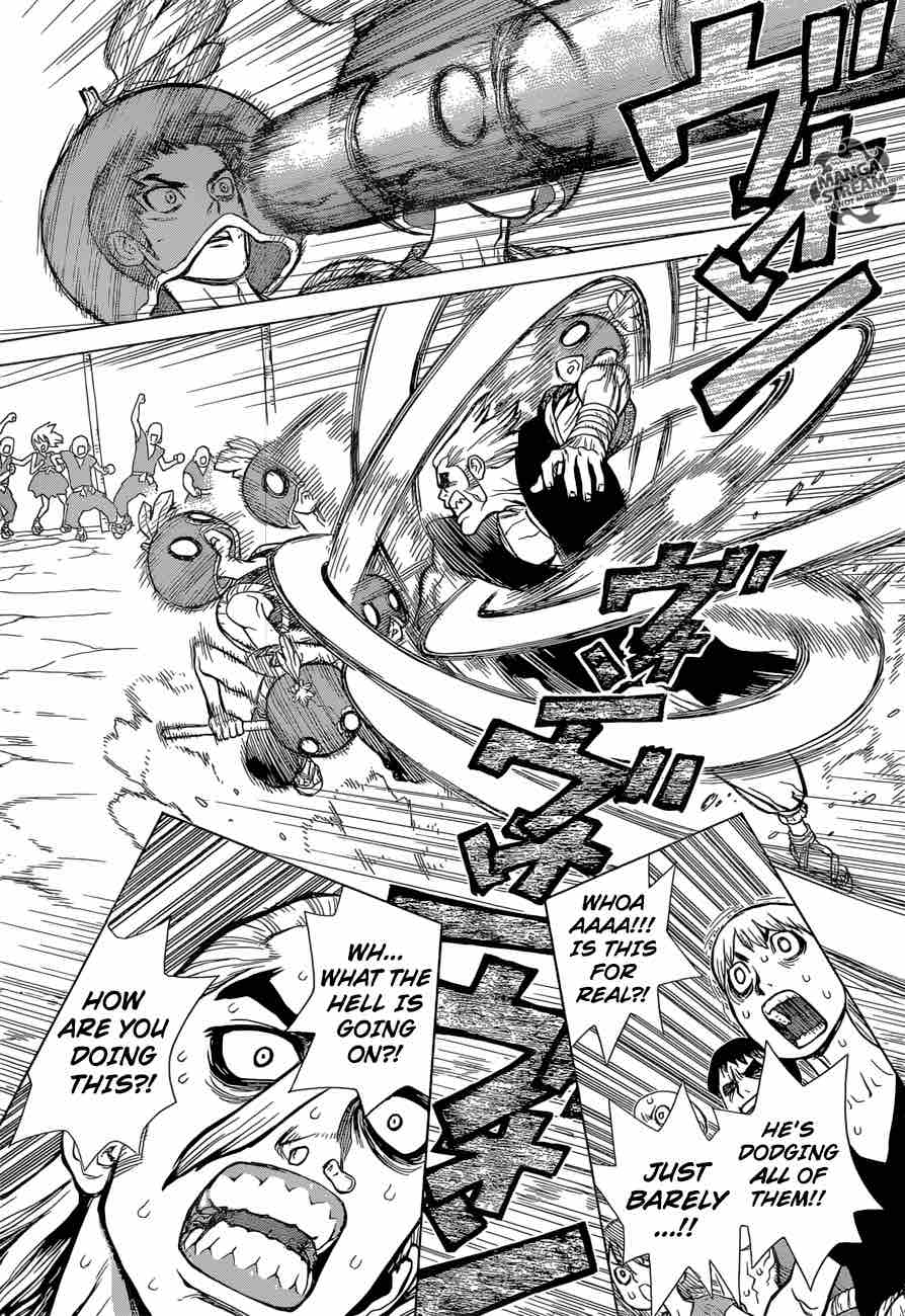 Dr. Stone Manga Chapter 35 page 15 - The Masked Warrior scene