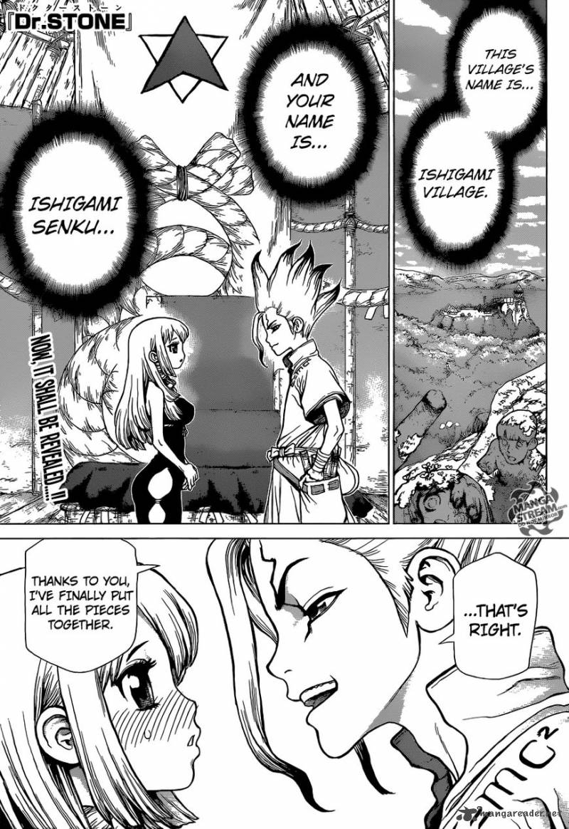 Dr. Stone Manga Chapter 43 page 1 - Humanity's Final Six scene