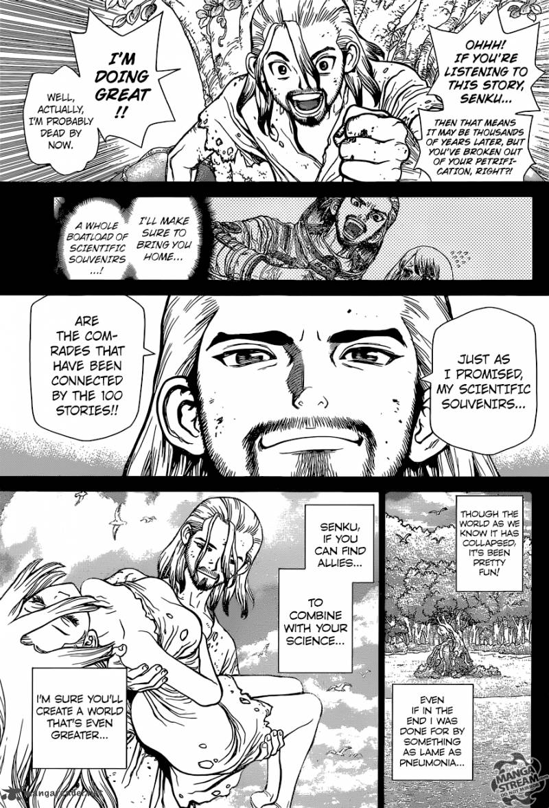 Dr. Stone Manga Chapter 45 page 11 - Epilogue of Part 1 (End of Part 1) scene
