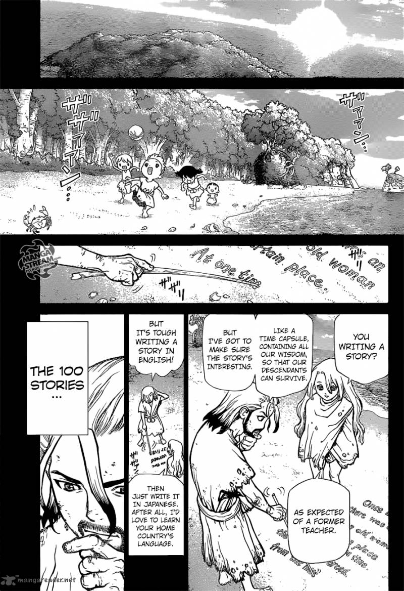 Dr. Stone Manga Chapter 45 page 9 - Epilogue of Part 1 (End of Part 1) scene