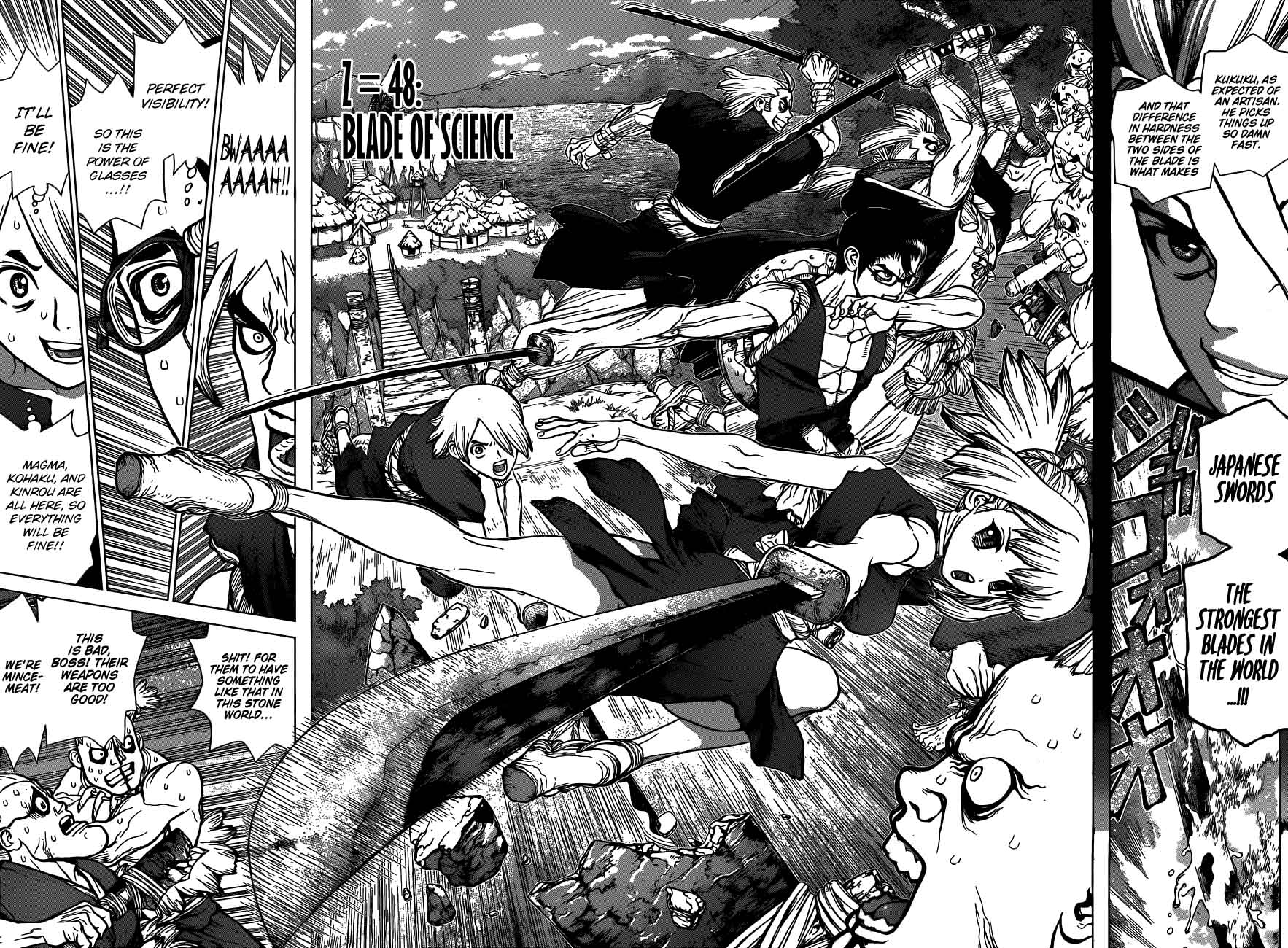 Dr. Stone Manga Chapter 48 page 4 - Blade of Science scene