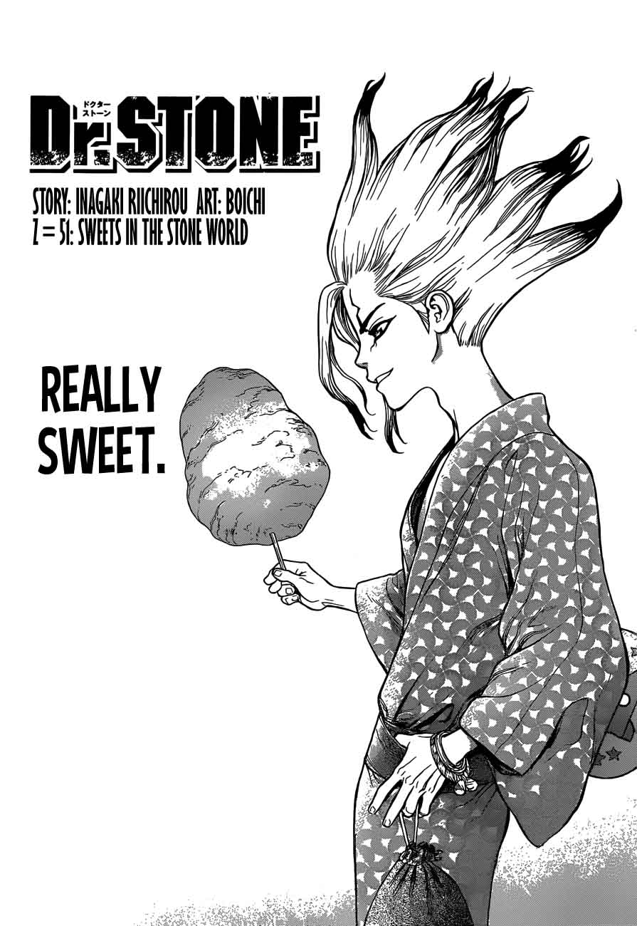 Dr. Stone Manga Chapter 51 page 5 - Sweets for the Stone World scene