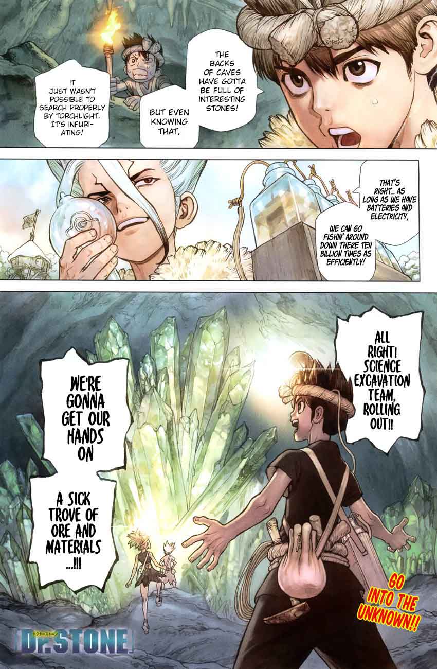 Dr. Stone Manga Chapter 54 page 1 - Flickering Blue Jewel scene