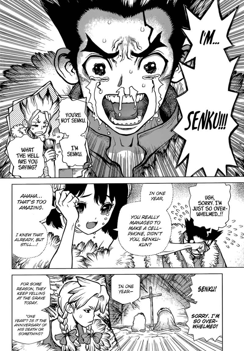 Dr. Stone Manga Chapter 65 page 2 - Call from the Dead scene