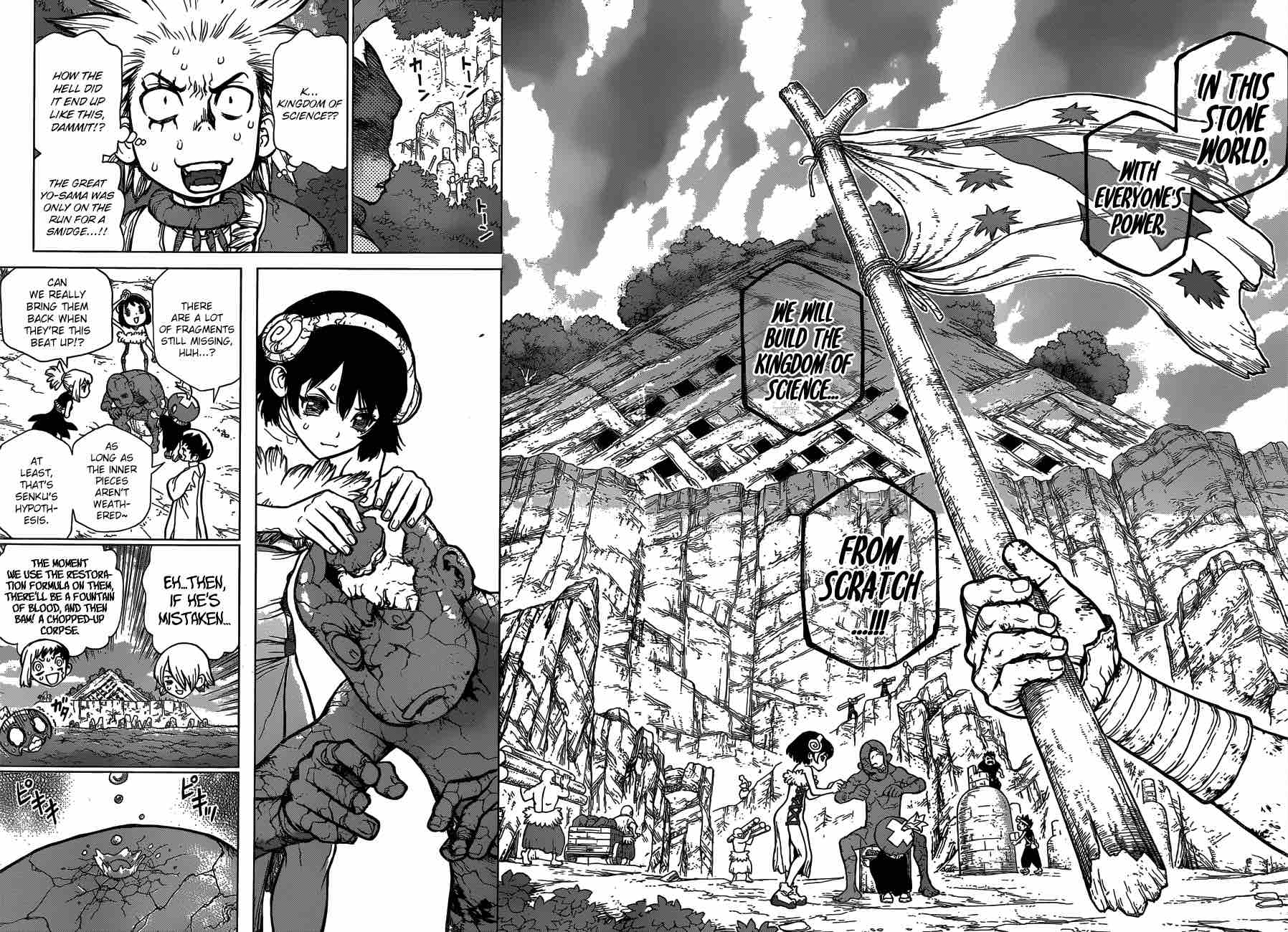 Dr. Stone Manga Chapter 82 page 8 - Epilogue of Stone Wars (End of Part 2) scene